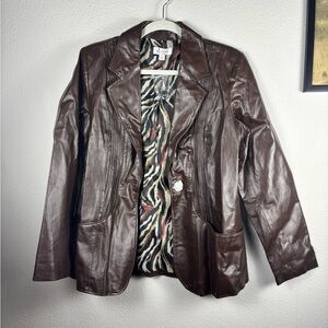D&CO Brown Leather Women's Blazer